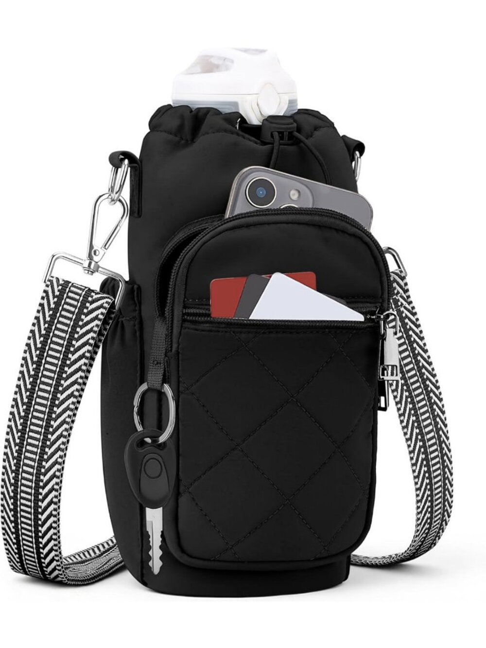 Stylish Water Bottle Carrier Bag with Strap & Phone Pocket - Perfect for Hiking